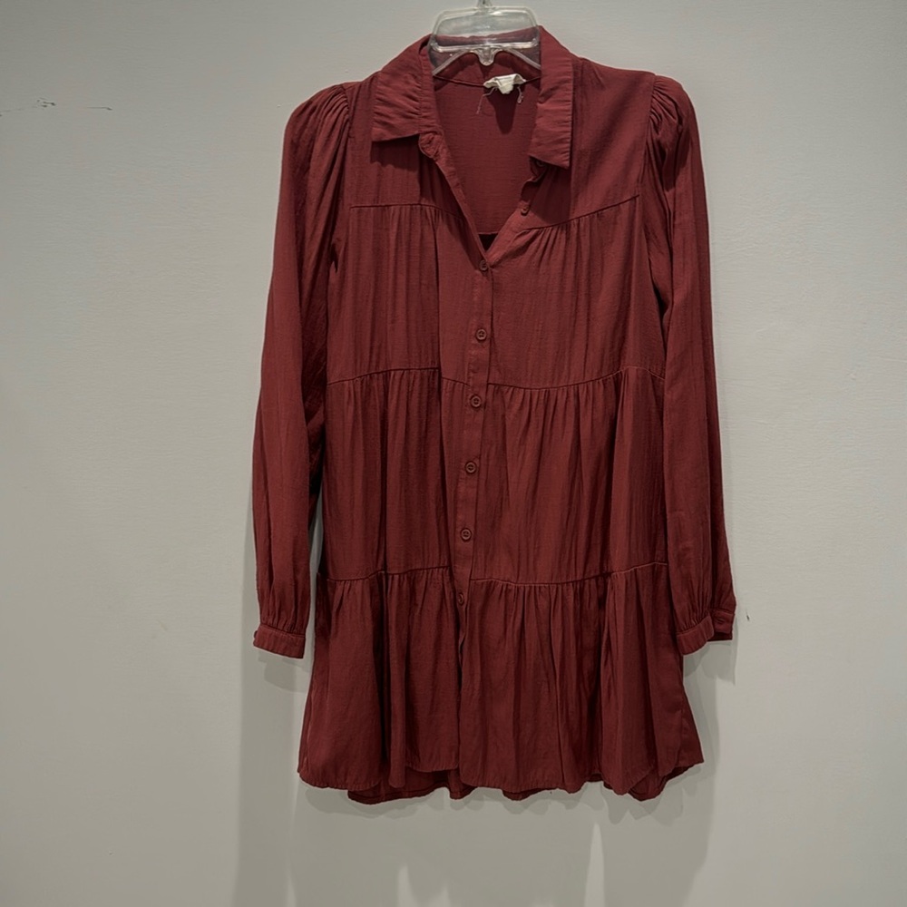 Red collared button up dress